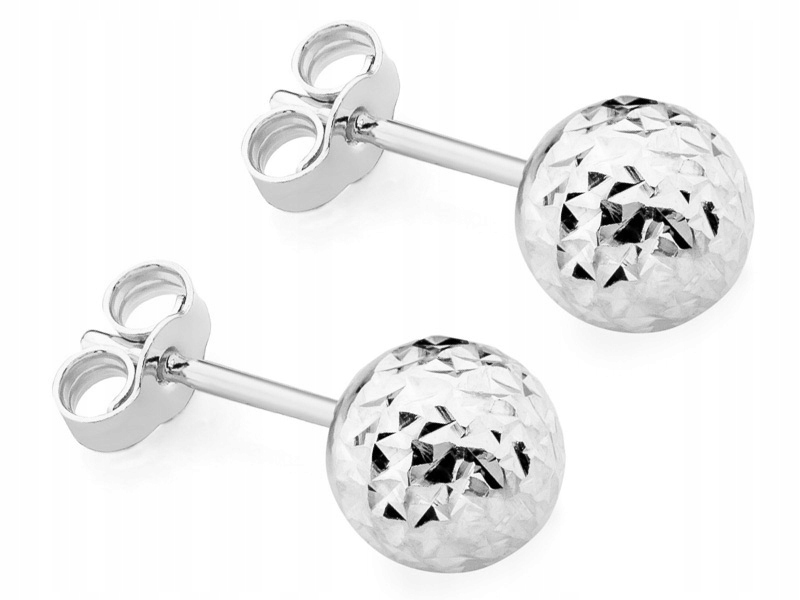 Bílo Zlaté Náušnice Diamantové pr. 585 Kuličky 6 mm Na tyč 14k