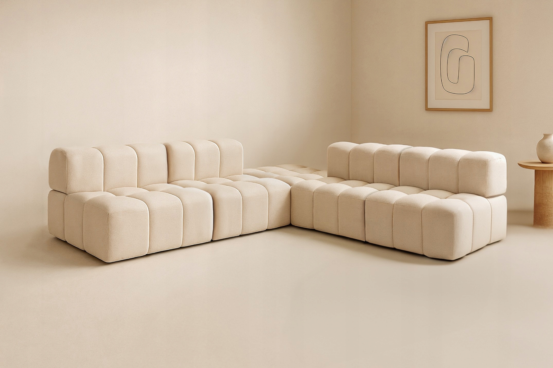 Pikovaný Rohová Sedací Souprava 280 x 282 cm Rohová Sedačka Do Obývacího Pokoje CLIXI Boucle