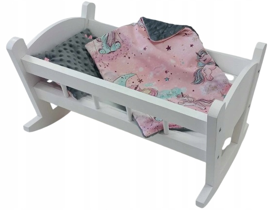 KOŁYSKA DLA LALEK BIAŁA Z POŚCIELĄ. KOŁYSKA DREWNIANA