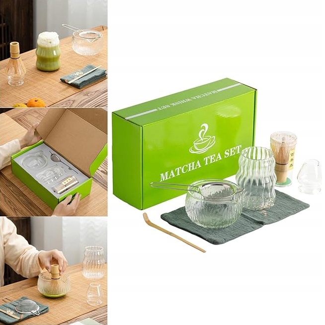 Levně Sada na šlehání bambusového matcha, sada na matcha čaj, sítko, miska a utěrka 7v1