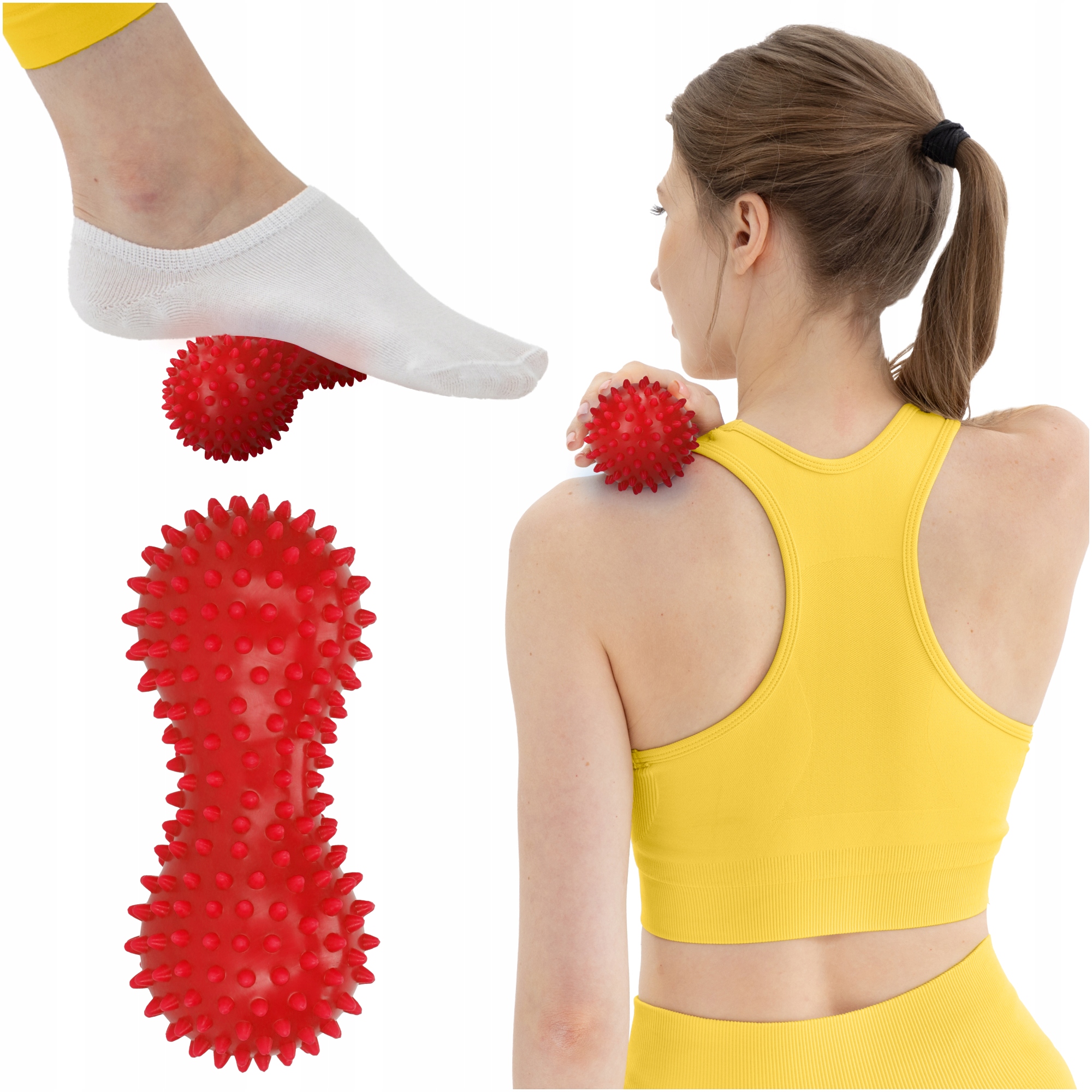 PIŁKA Z WYPUSTKAMI SENSORYCZNA PODWÓJNA DO MASAŻU REHABILITACJI PEANUT BALL