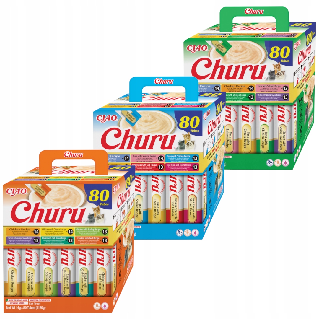 Levně Inaba Cat Churu 240x14g (3360g) Krémová Pamlsek Pro Kočky Mix Chutí