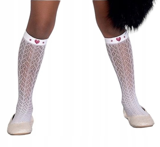 

Knittex Białe Ażurowe Podkolanówki Serduszko 28-35