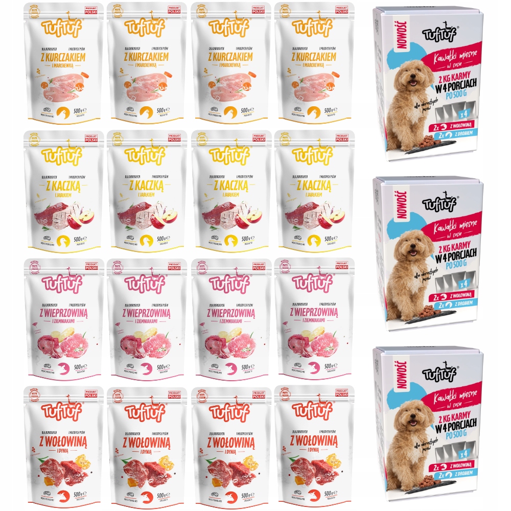 Krmivo Mokré Pro Psa MIX Chutí Tuf Tuf 16x500G 3x Box 4x500G Set