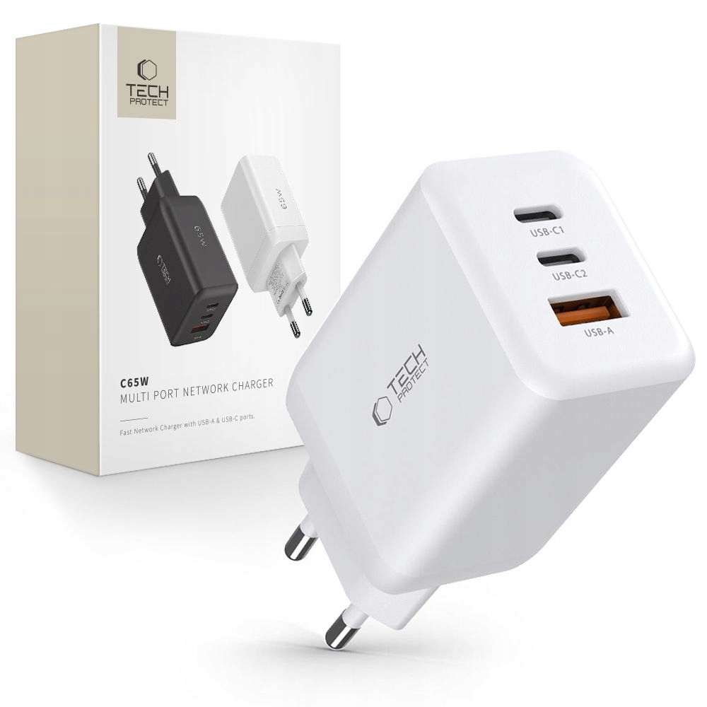C65W Domácí síťová nabíječka 2x Usb-c Usb-a Pd 65W QC3.0 rychlá