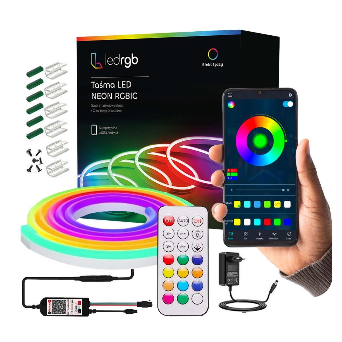 Led Páska 10M Neon 5050 Rgbic Bluetooth Aplikace Dálkový Ovladač Duha Sada 60LEDM