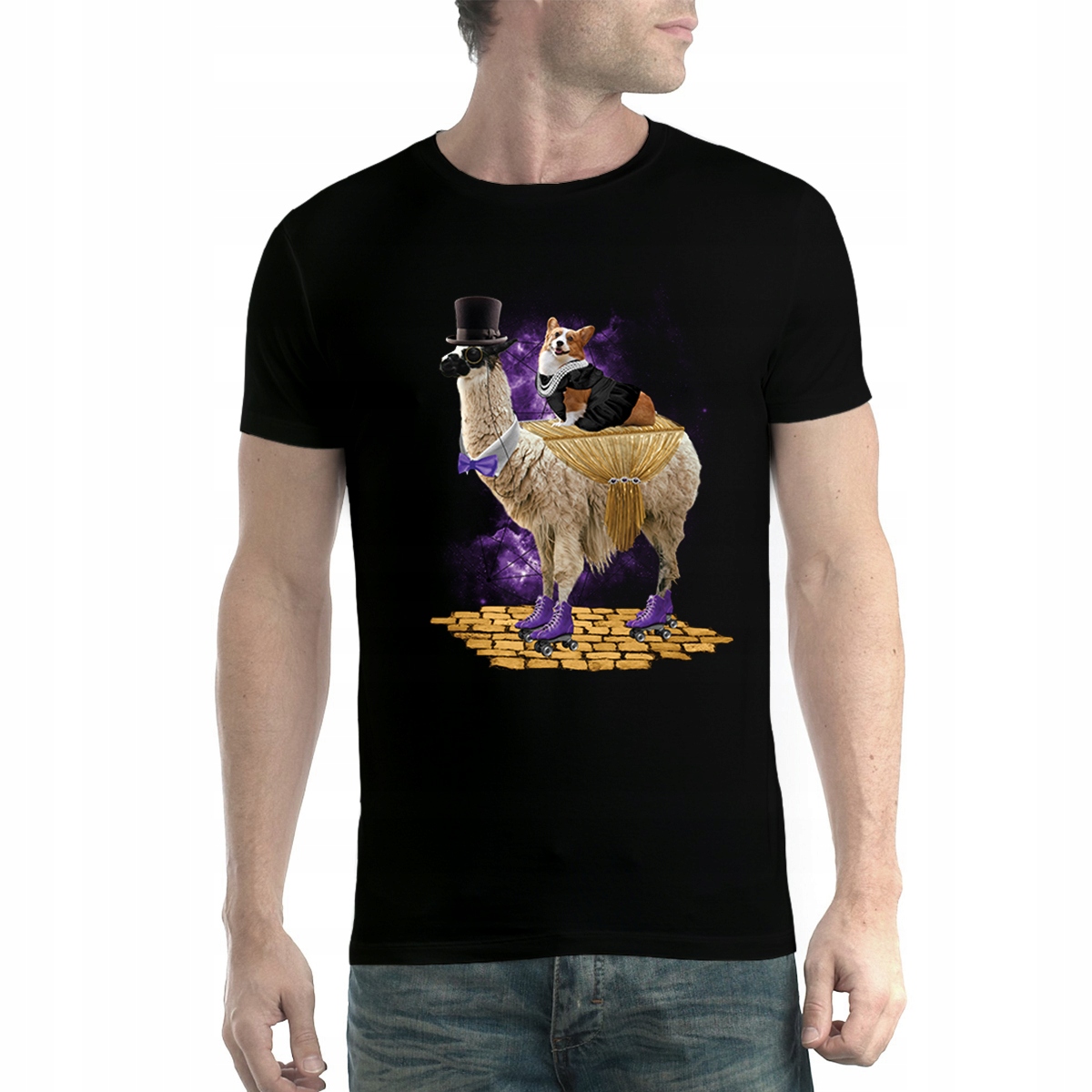 

Walijski Corgi Lama Rolki T-shirt Męski Czerń M