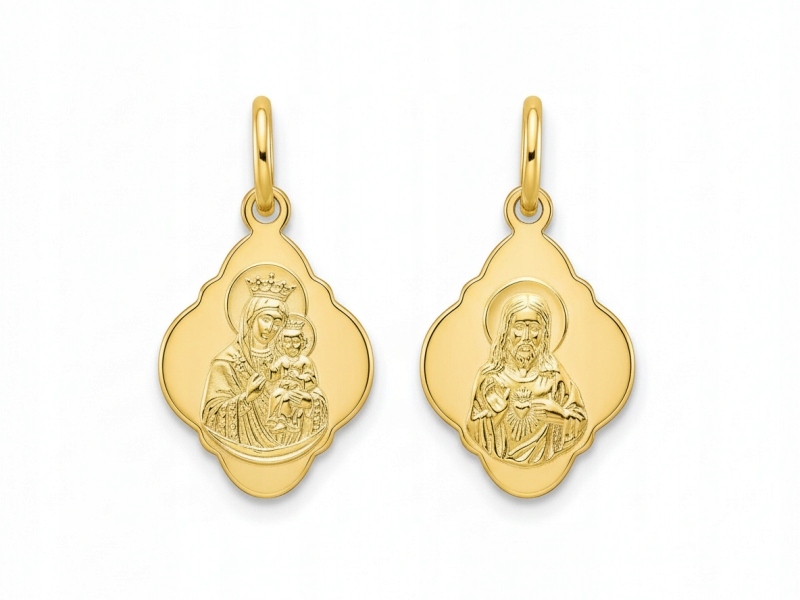 Zlatý medailonek 585 Čtyřlístek škapulíř Oboustranný 0.78g Matka Boží 14kt