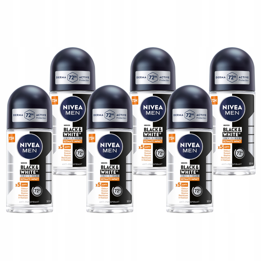Nivea Men Black&White Sada pánských antiperspirantů v kuličce 72h 6x50 ml