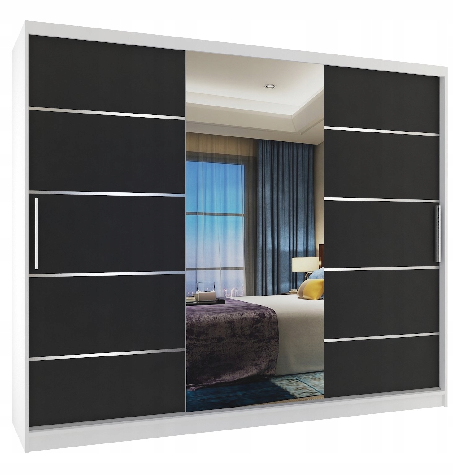 Szafa przesuwna PREMIUM z lustrem SZUFLADY 235 cm Wysokość mebla 216 cm