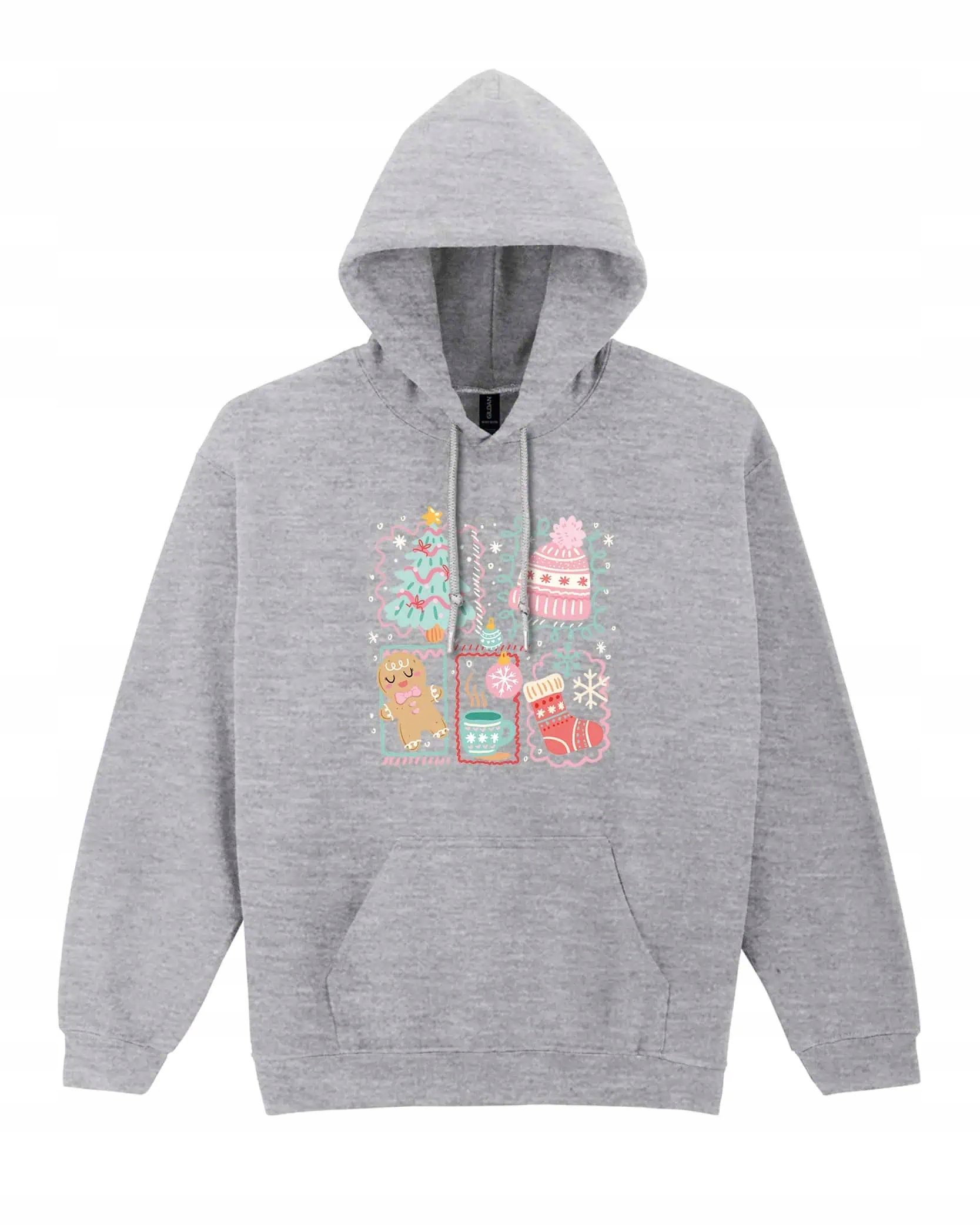Mikina s kapucí Vánoční kreslený styl Kreslená šedá L
