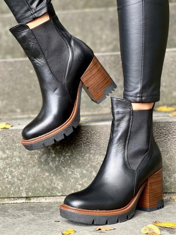 Czarne botki damskie skórzane Oleksy R41