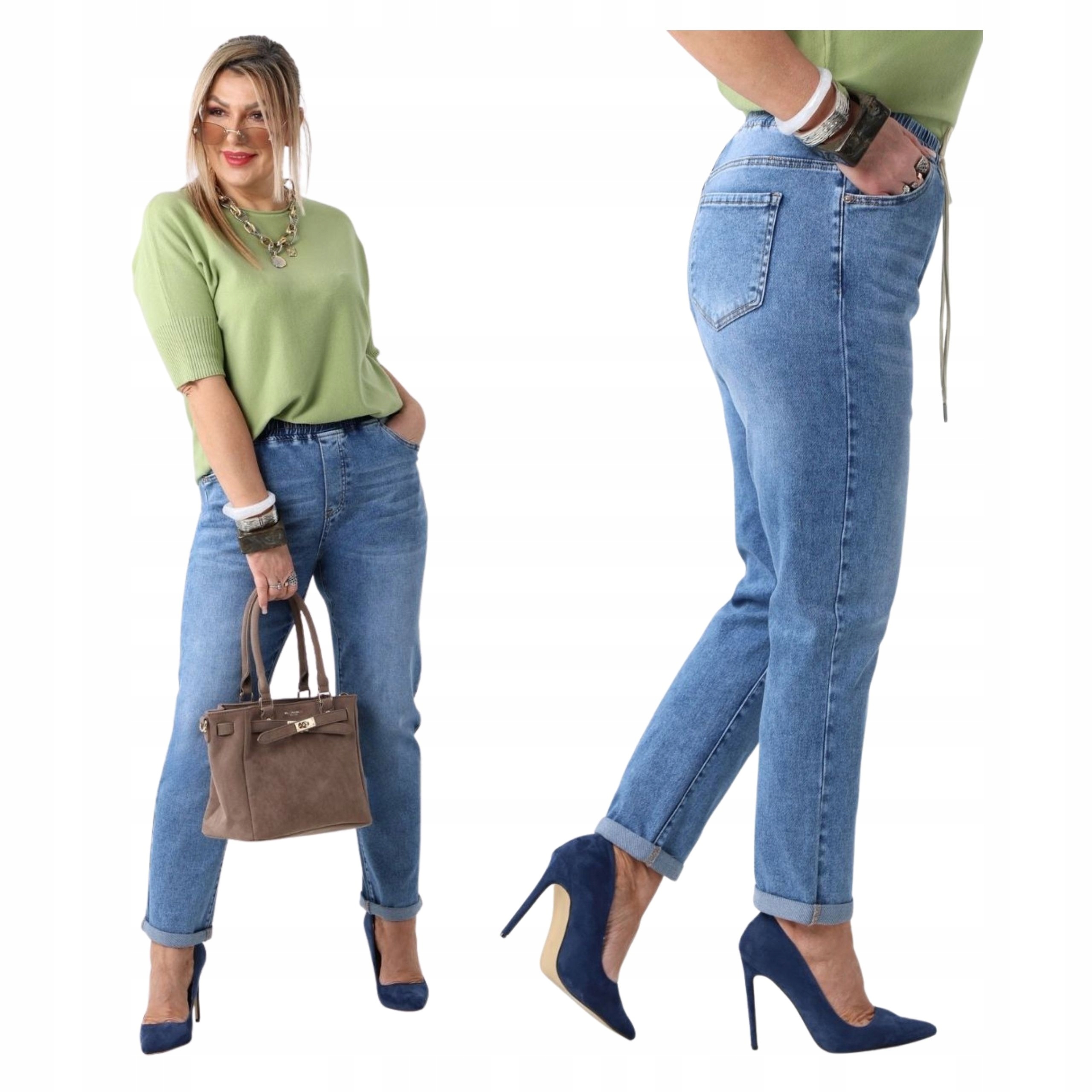 Jeansy Na Gumce Damskie Bawełniane Elastyczne Duże Rozmiary Proste Nogawki