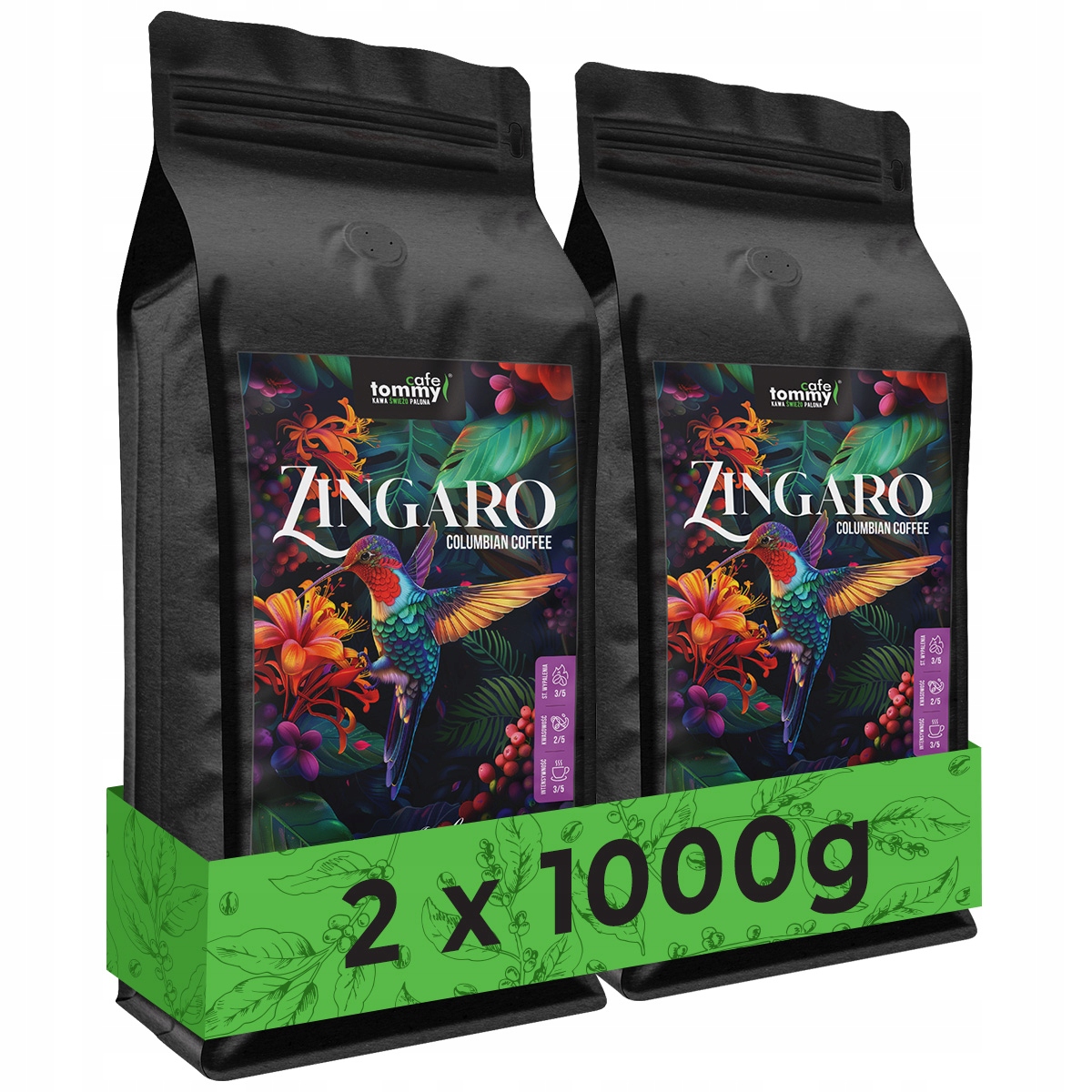 Levně Káva zrnková 2x1 kg Kolumbie Zingaro 100% Arabica Čerstvě pražená Tommy Cafe