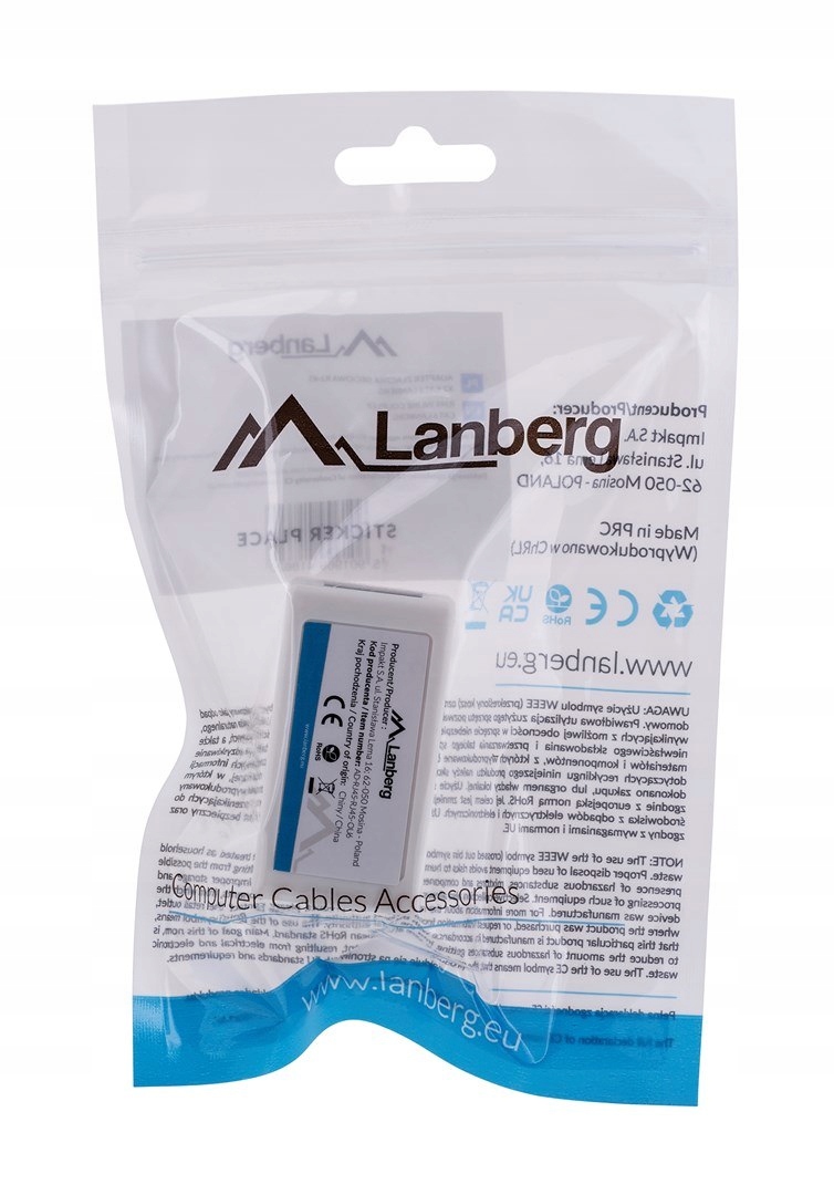 Lanberg Złączka Sieciowa Przelotka 2X RJ45 KAT.6 Utp AD-RJ45-RJ45-OU6
