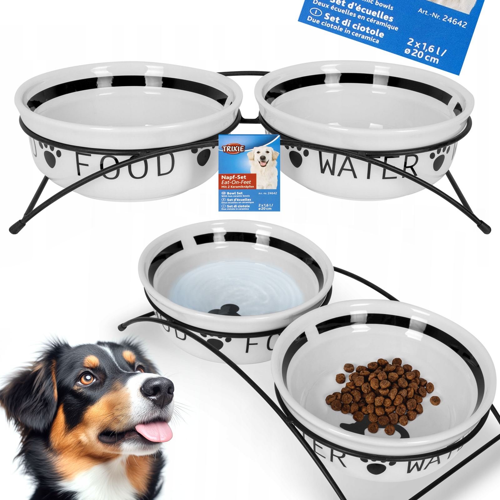 Podwójna Miska Ceramiczna dla Psa na Stojaku Metalowym 2x1,6ml Trixie
