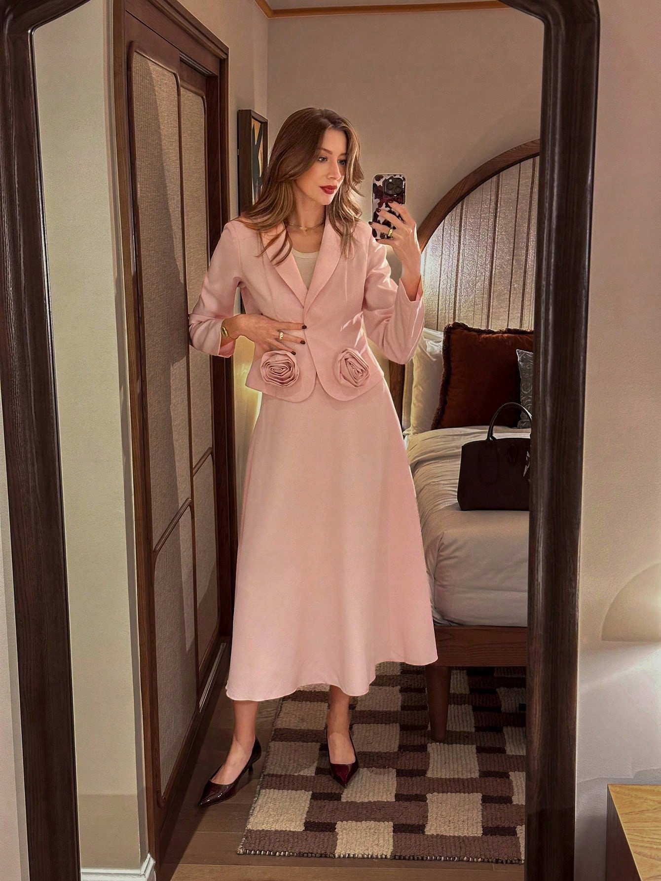 Sako oblekový blazer s maxi sukní růžový šein Shein L 40