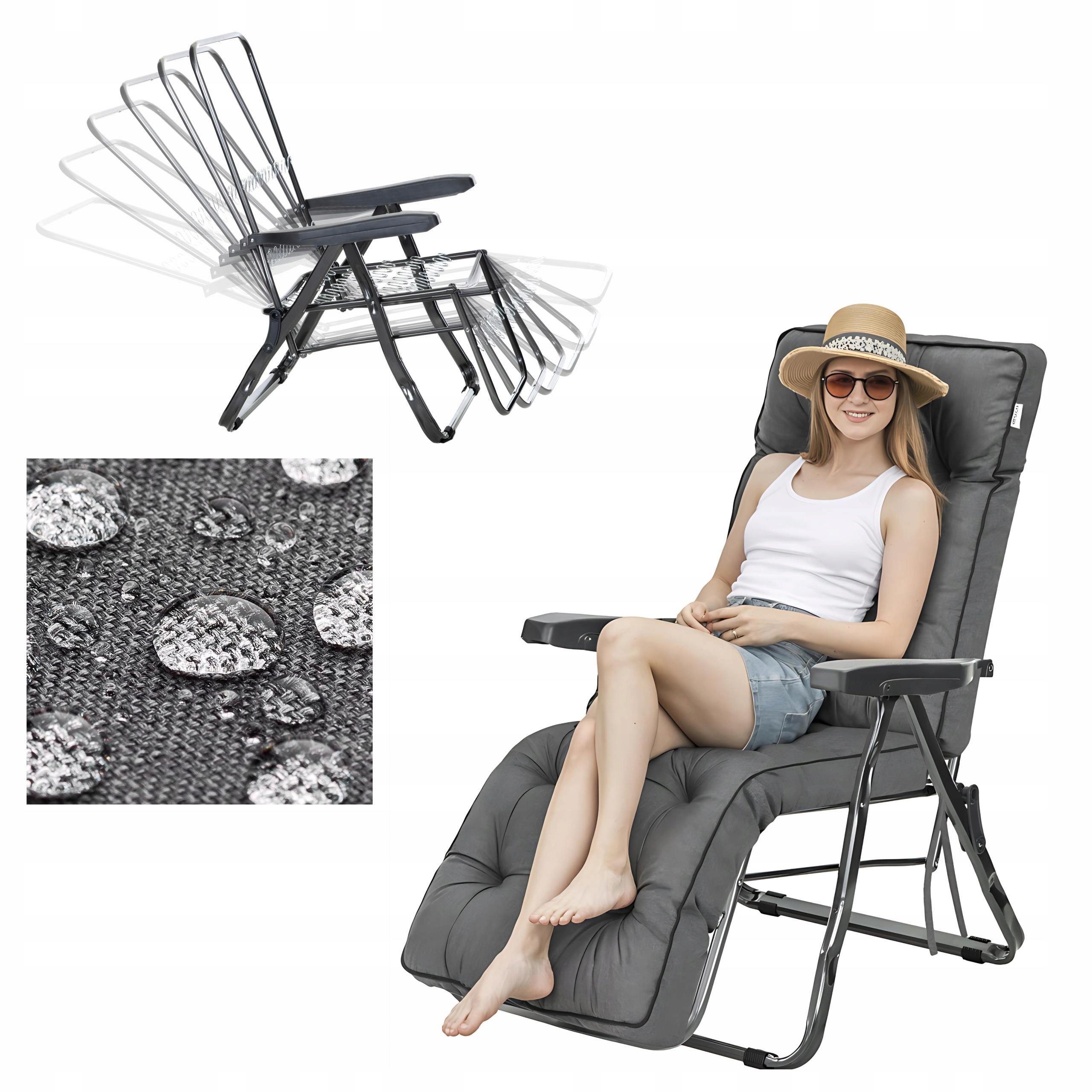 Záhradné ležadlo s vankúšom Skladacie záhradné kreslo s vankúšom a podnožkou