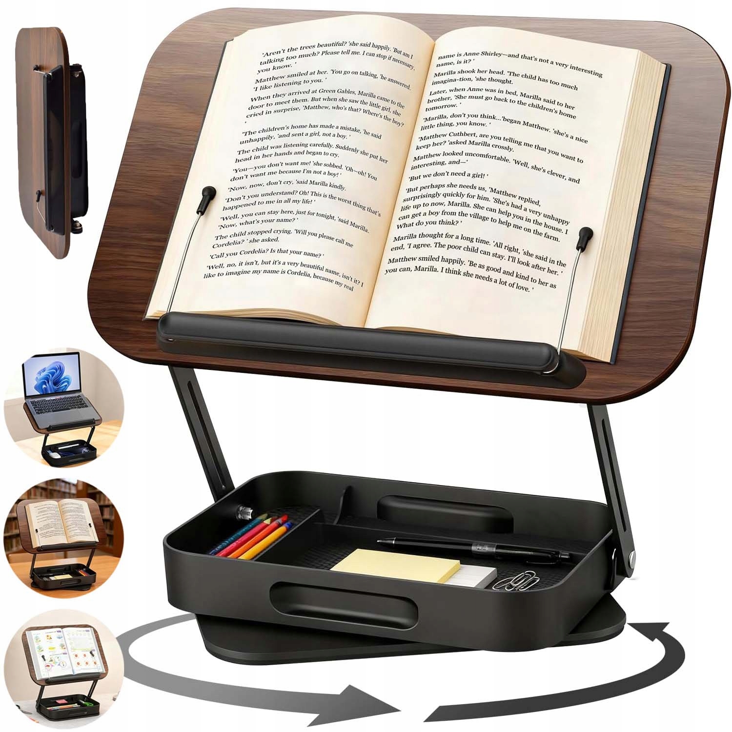Podstavec Pod Knihu Stojan Podpěra Na Tablet Pro Čtení 360° S Úložným Prostorem