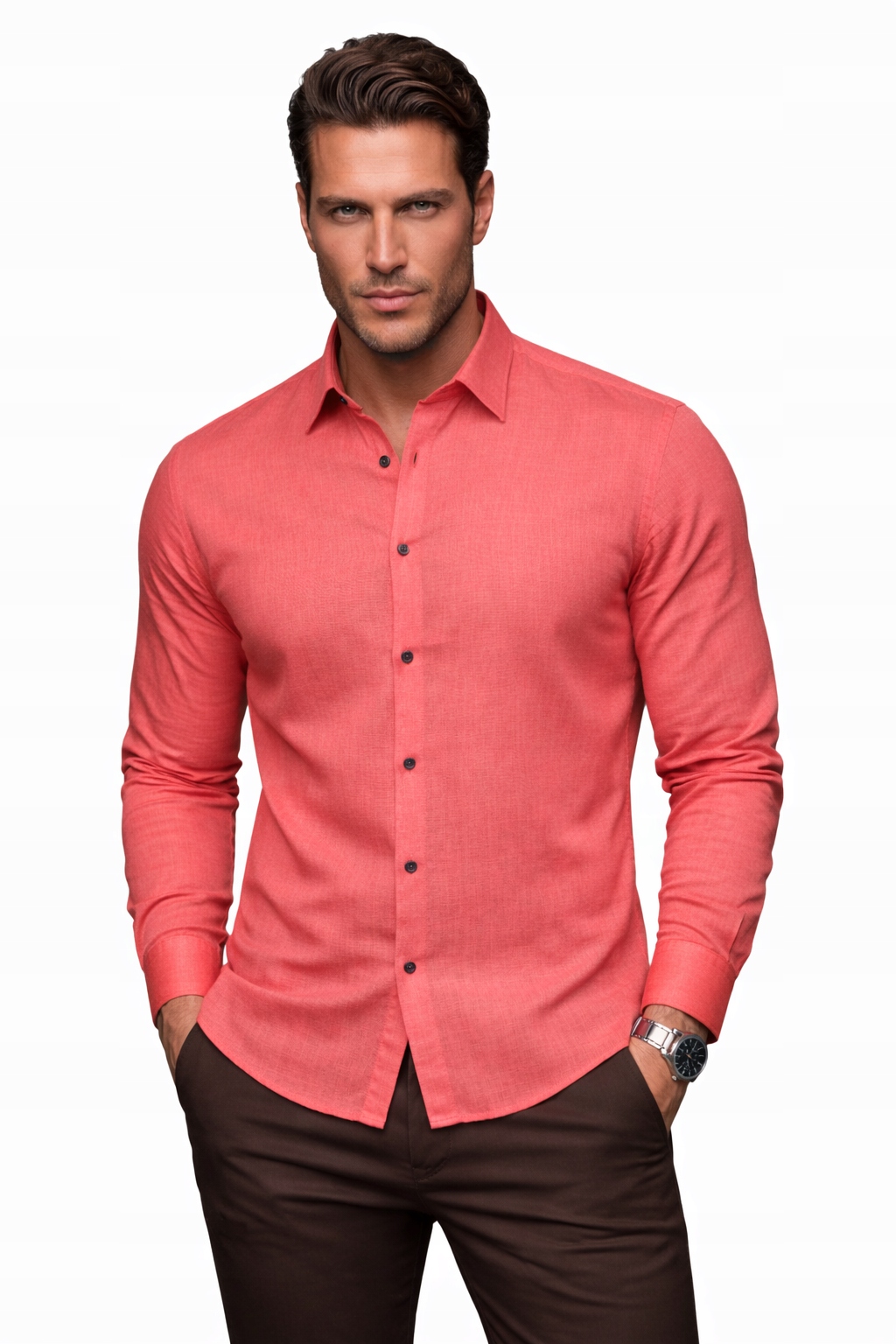 Espada koszula Koral slim bawełna splot imitujący len Kołnierzyk rozmiar L