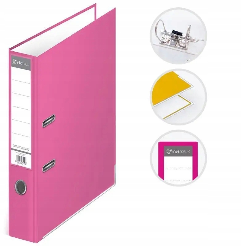 Dziewczęcy SEGREGATOR BIUROWY Fuksja RÓŻOWY Format A4 50 Kartek INTERDRUK Kod producenta Dźwigniowy segregator różowy idealny do biura