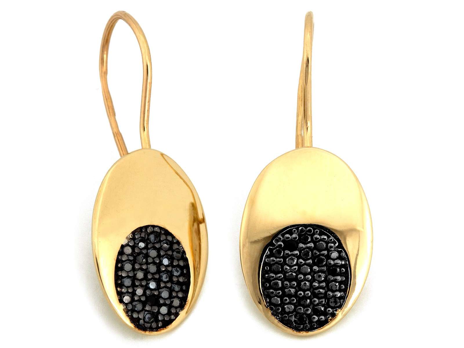 Dámské náušnice ze zlata 585 na biglu, oválné s černými zirkony