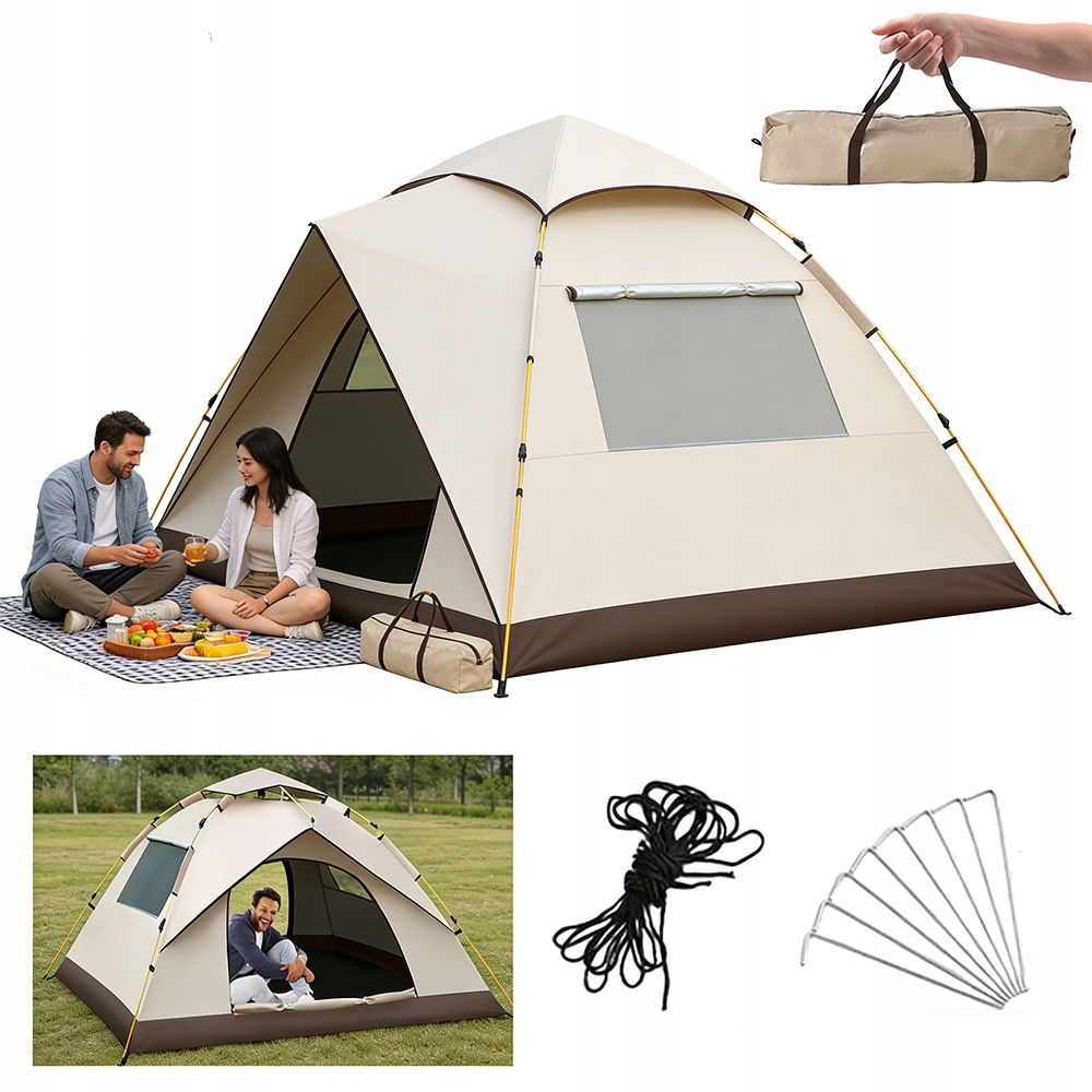 Namiot Kempingowy Automatyczny 2-3 Osobowy Z Oknami Mesh Odporny Na Uv