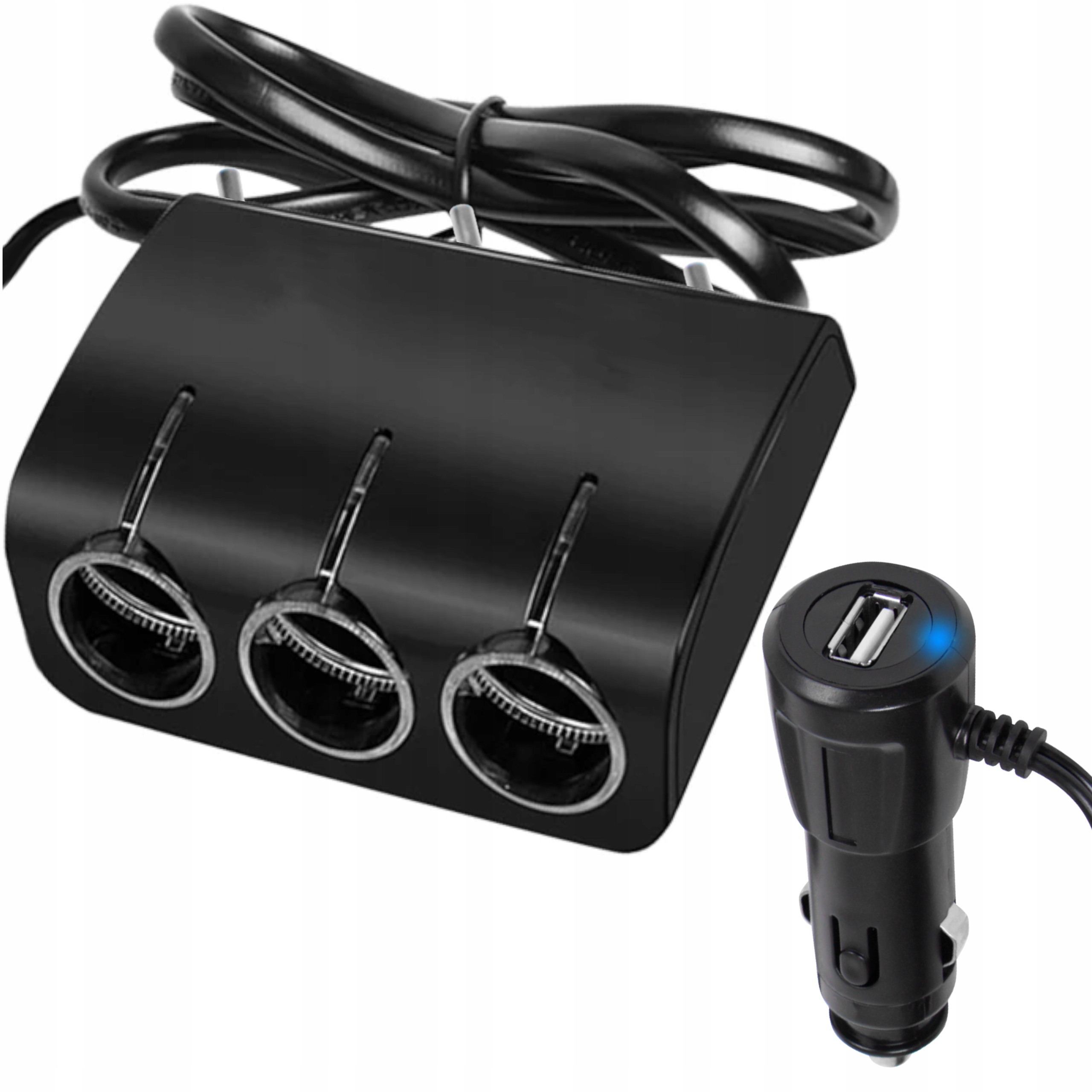 Mocny Rozdzielacz Gniazda Zapalniczki Samochodowej 12V 24V 3 Gniazda 1x Usb