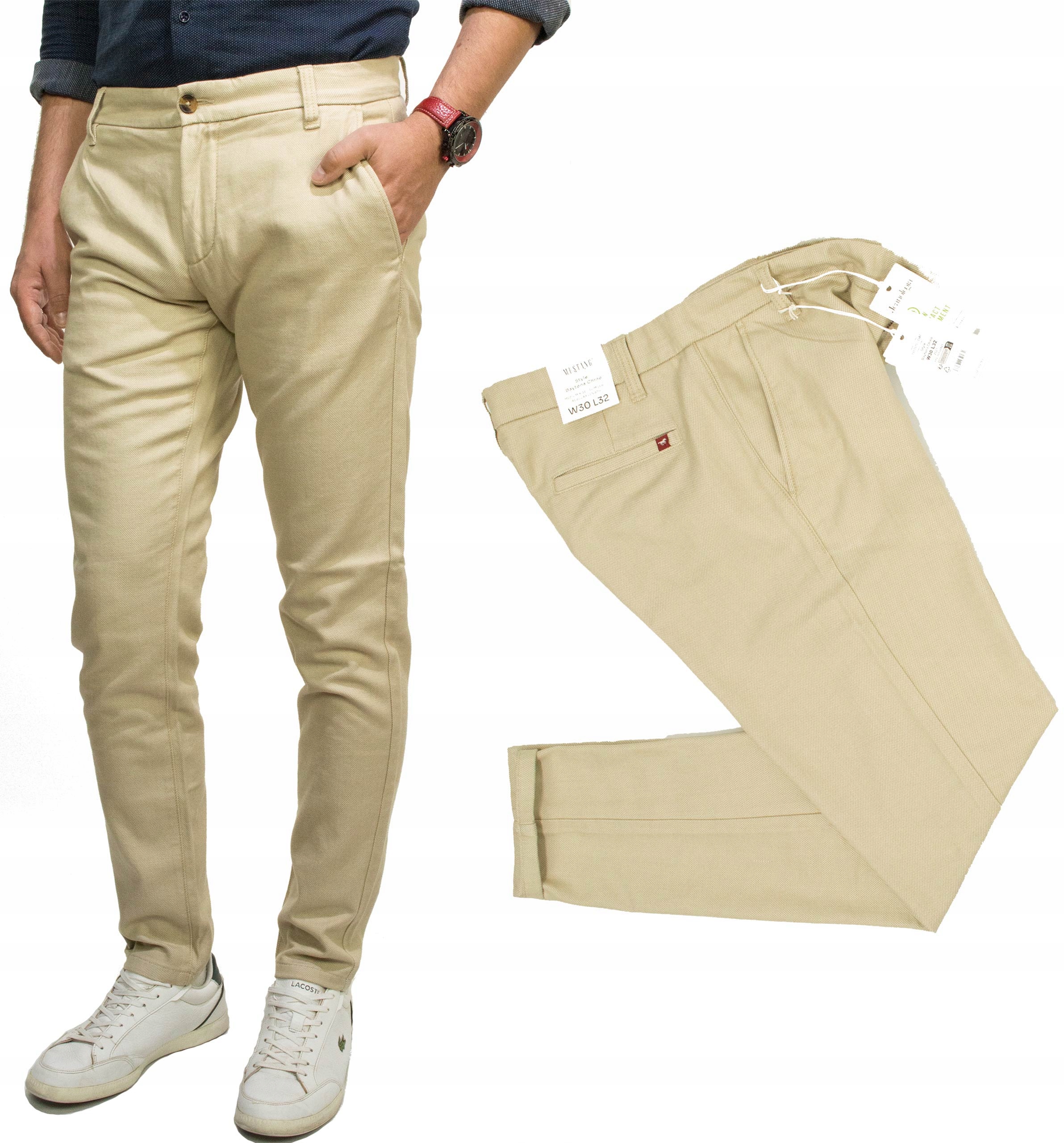 Mustang Daytona Chino Beige Melange spodnie męskie materiałowe slim W34 L32