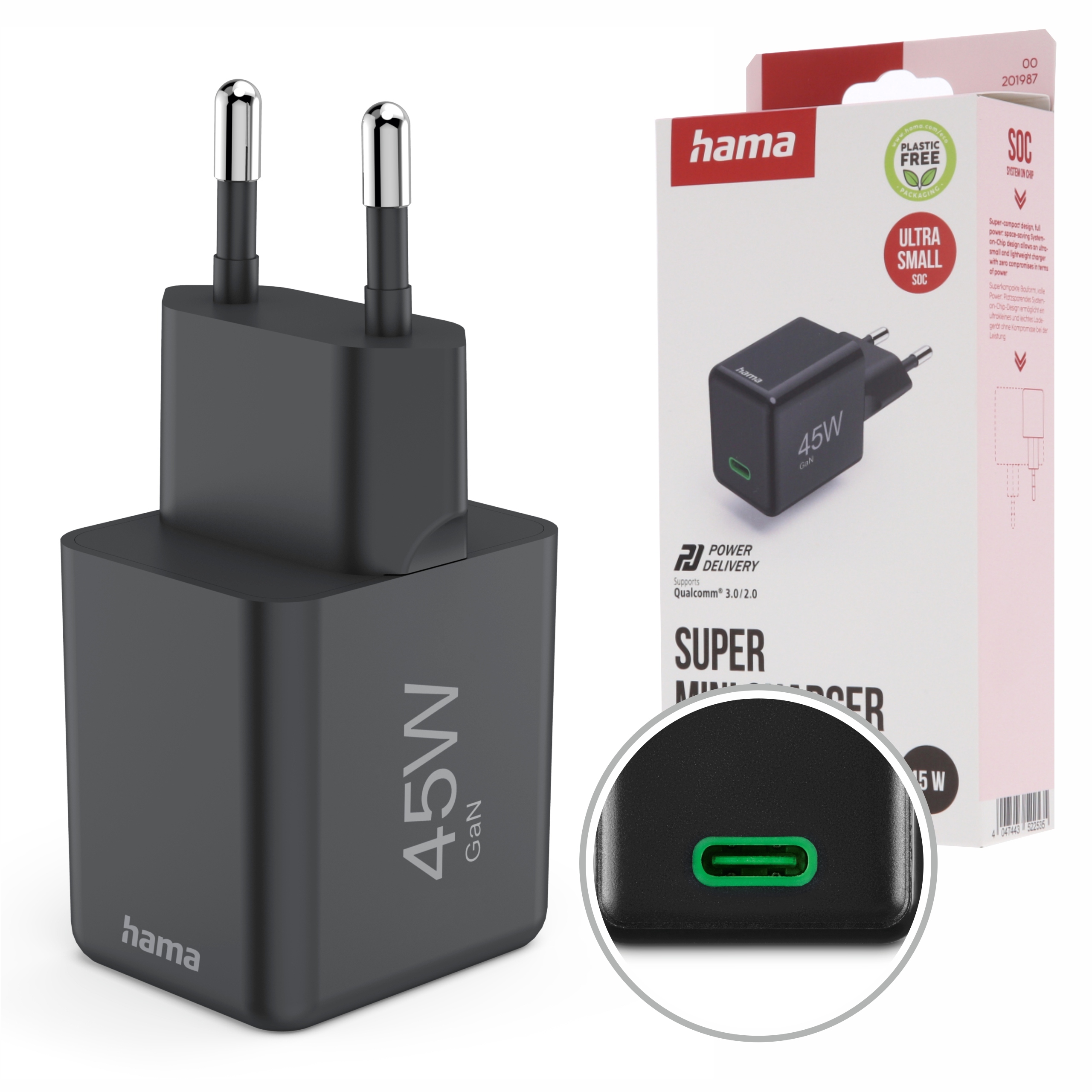 Hama Ładowarka sieciowa SuperMini 45W GaN Pd Qc Usb-c do smartfonu telefonu
