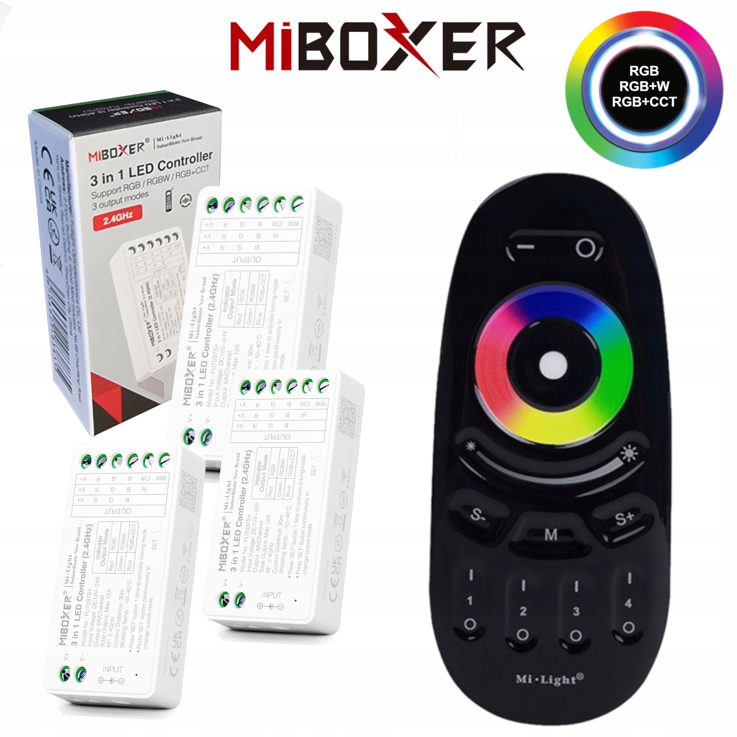 Set 3x Ovládač Led Pásov Rgbw Rgbcct 3v1 Zónový Čierny Diaľkový Ovládač