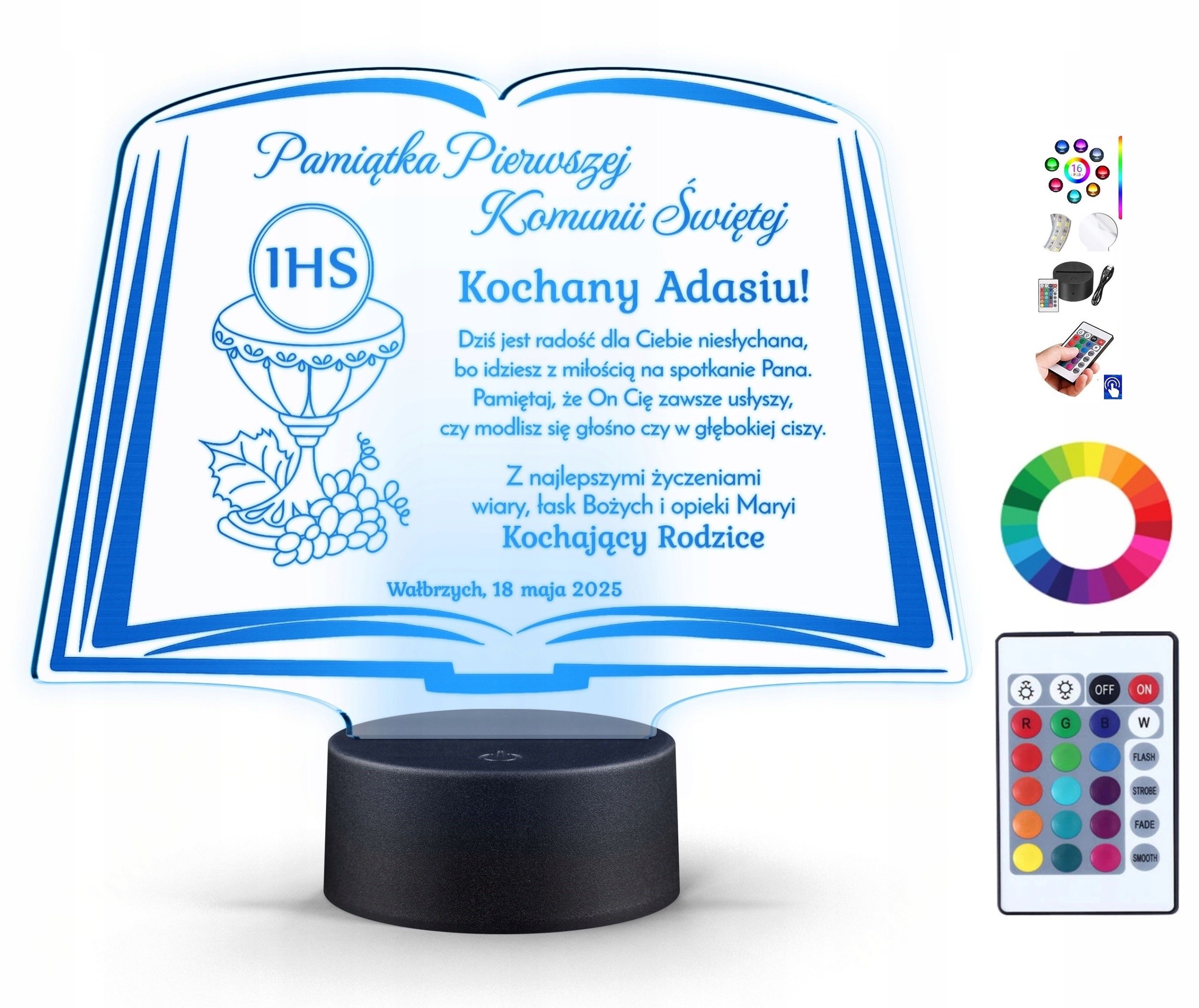 Lampka Pamiątka Pierwszej Komunia 16k. LED PLEXIDO