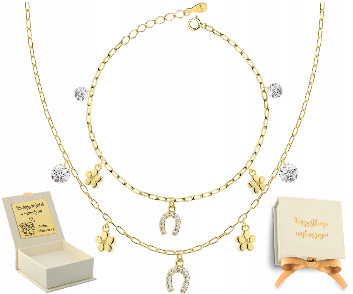 Pozlacený Náramek A Náhrdelník S Závěsnými Prvky A Květinovou Podkovou