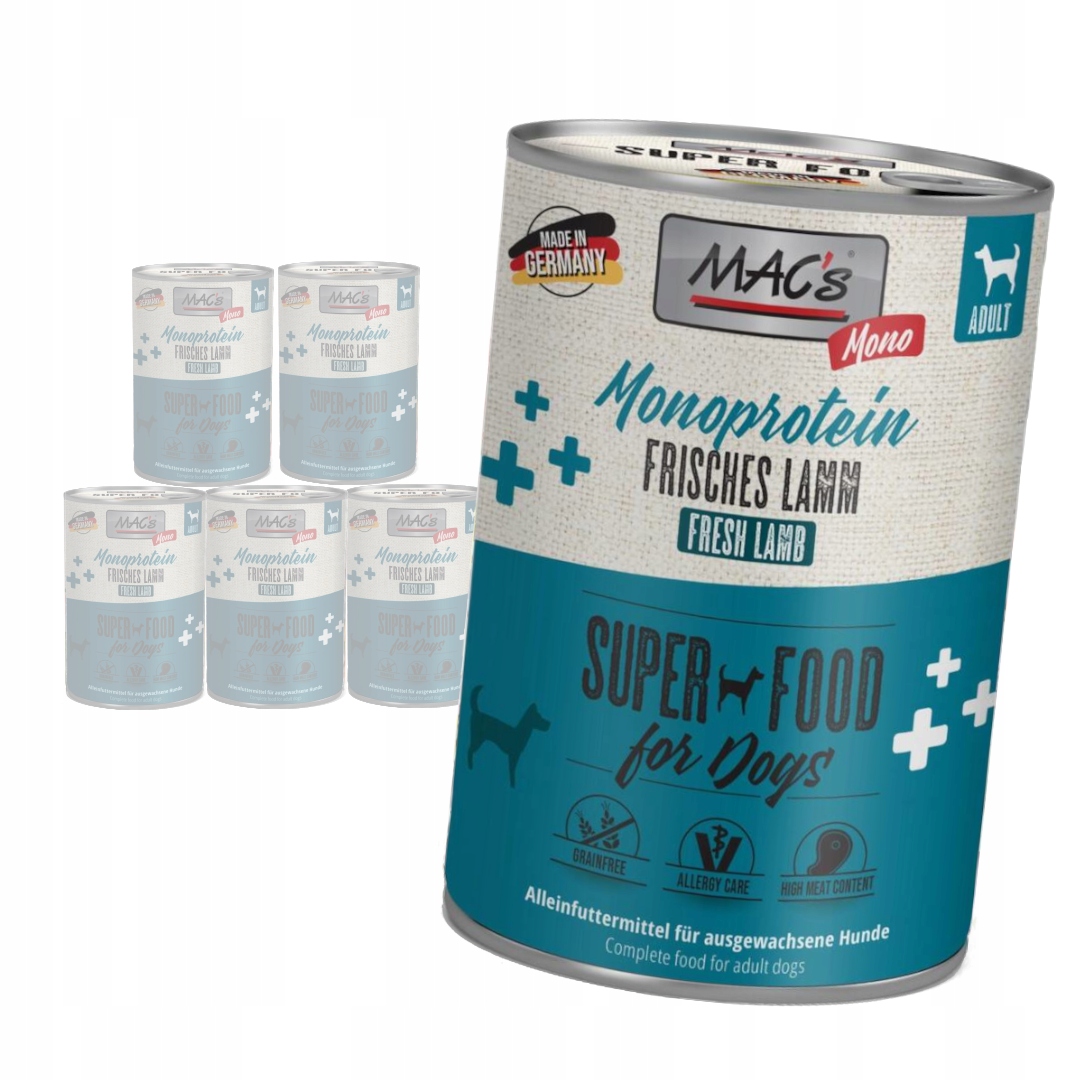 Levně Mac's Dog Vlhké Krmivo Monoprotein Jehněčí pro psa 6x400g Hypoalergenní