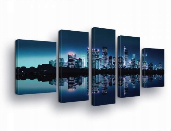 Obraz 170x100 Nočné mesto mestská krajina odraz vo vode mrakodrapy