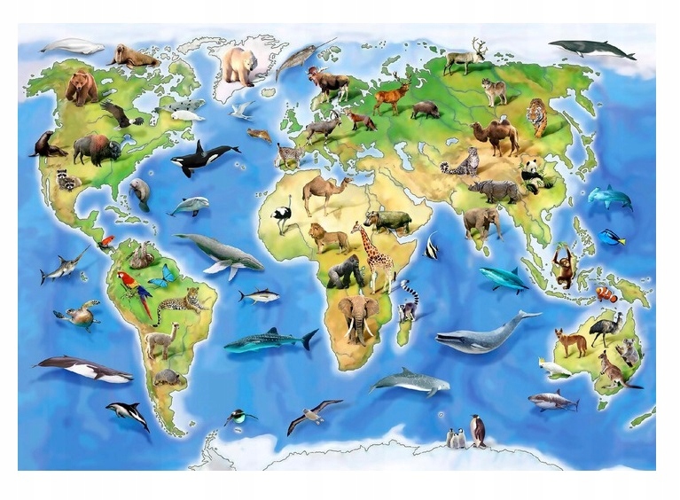 Fototapeta Mapa Světa Zvířata Dítě 254x184