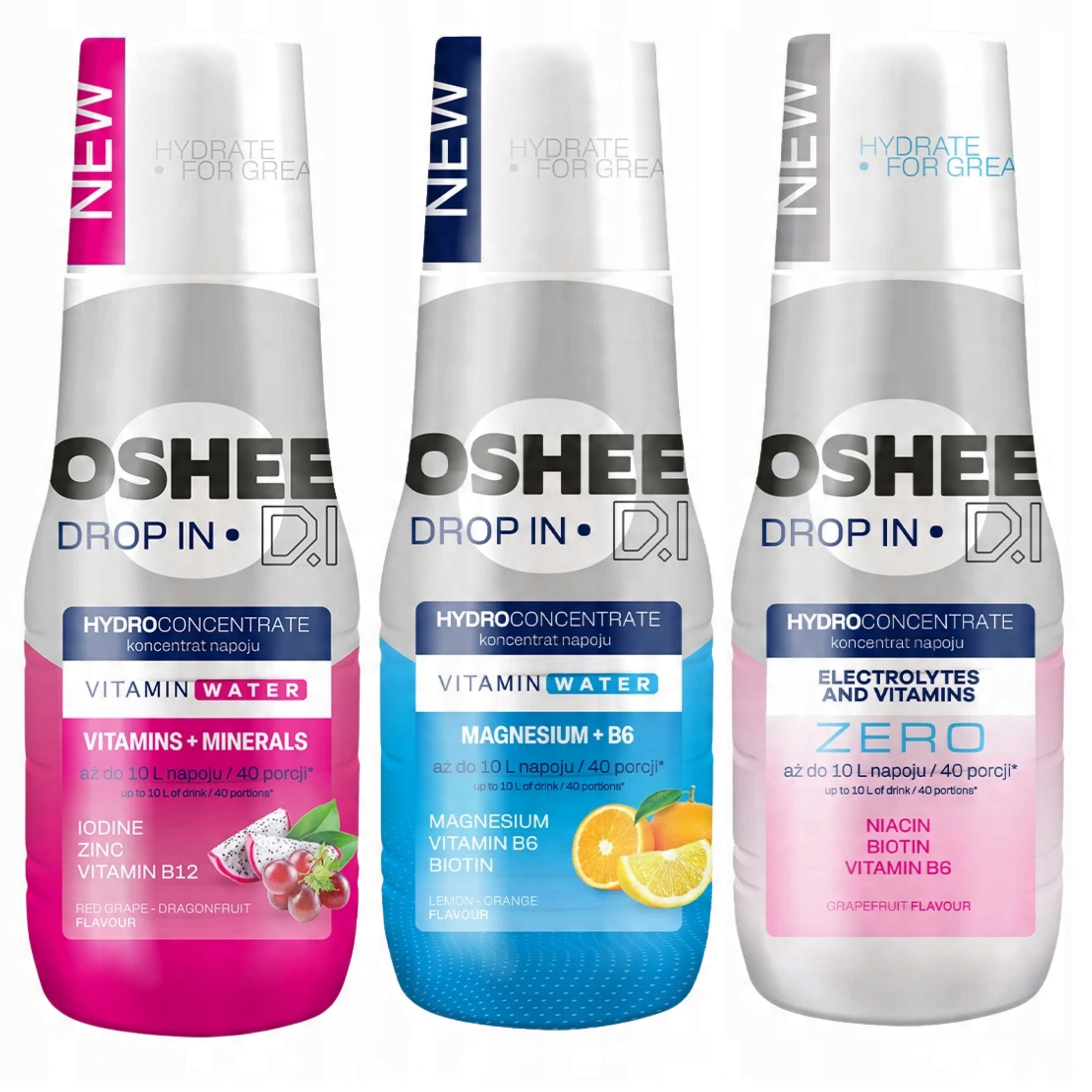 Sada 3x sirup Oshee Pomeranč Dragonfruit Grapefruit Zero bez cukru