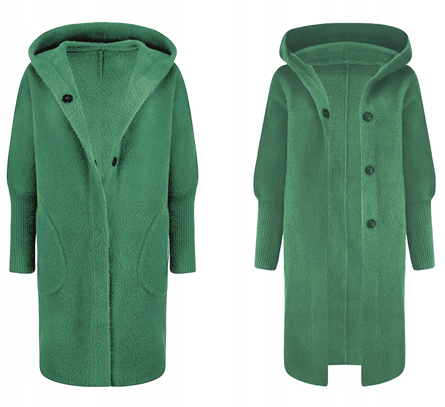 Ciepła Alpaka Płaszcz Narzutka Wełna Zgaszony Zielony