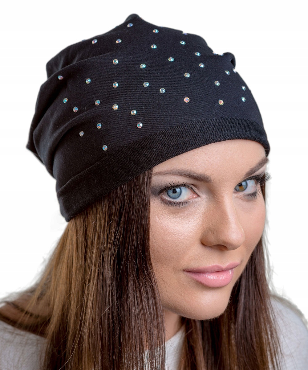 

Czarna Polska Czapka Smerfetka Modna Cyrkonie