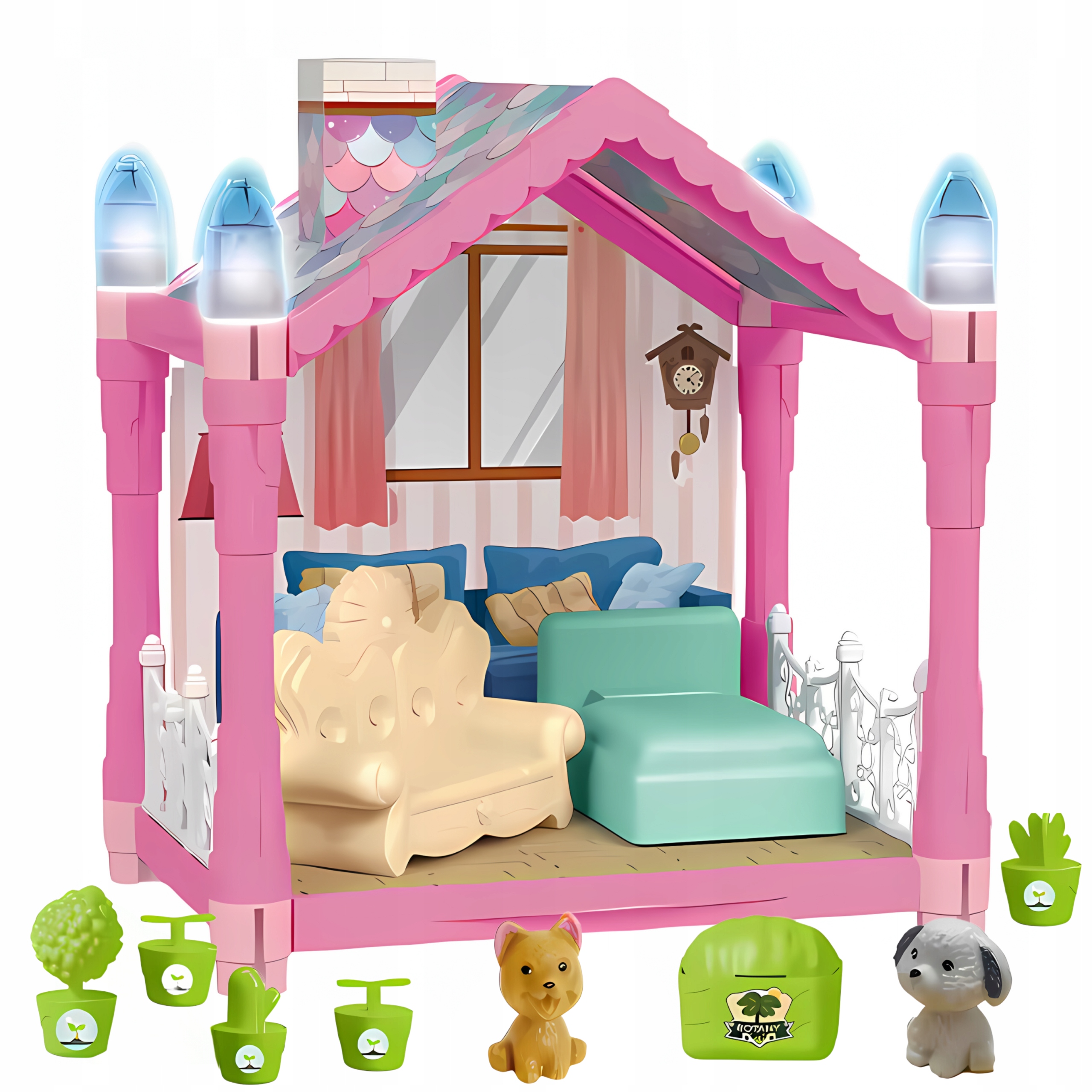 DOMEK IDEALNY DLA LALEK Z TARASEM I PIESKIEM RÓŻOWY MAT 72 ELEMENTY +3LATA