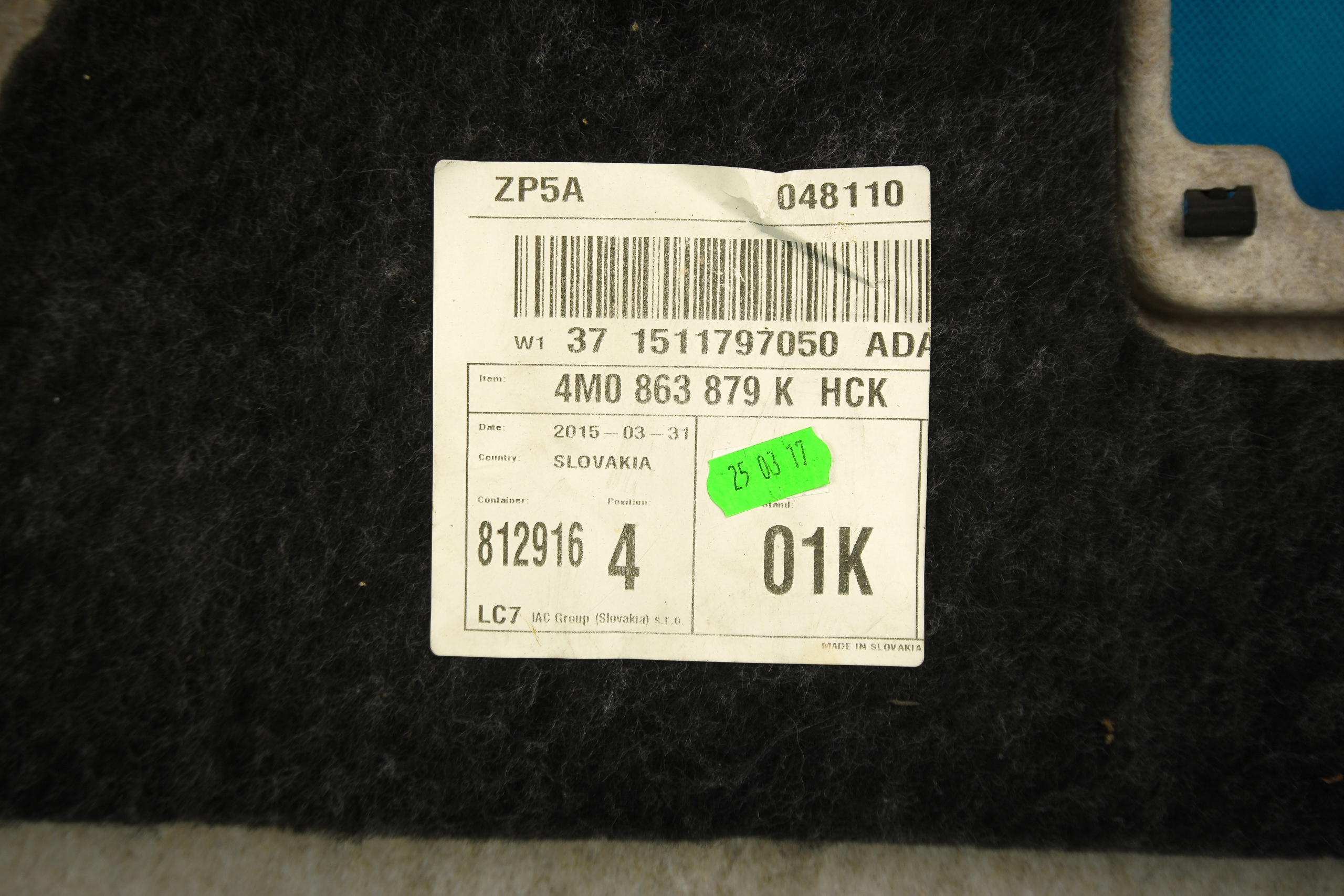 boot upholstery Audi Q7 4M 4M0863879K HCK