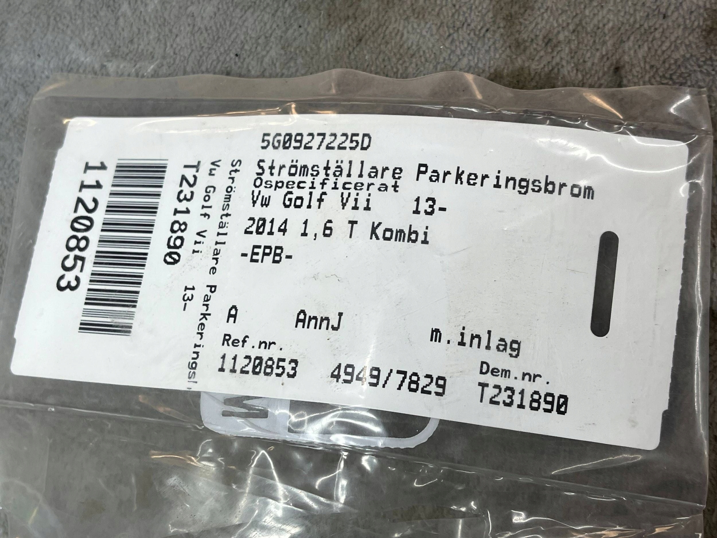 button brakes AUTO HOLD VW GOLF VII 5G0927225D !J