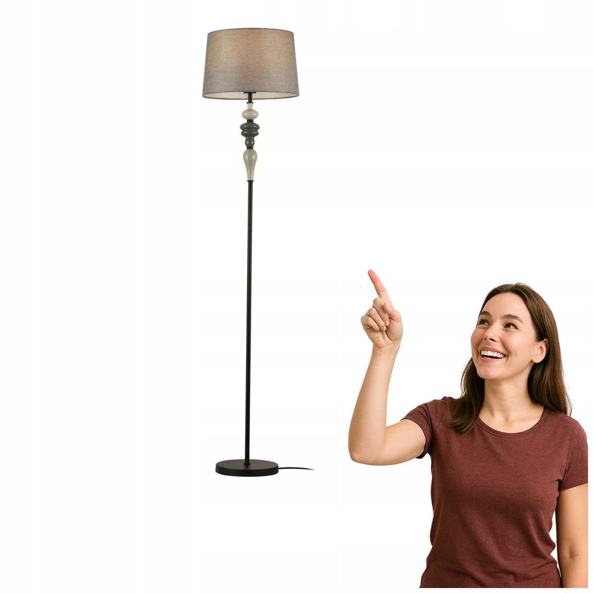 Podlahová lampa Nerom čierne tienidlo šedá tkanina Italux