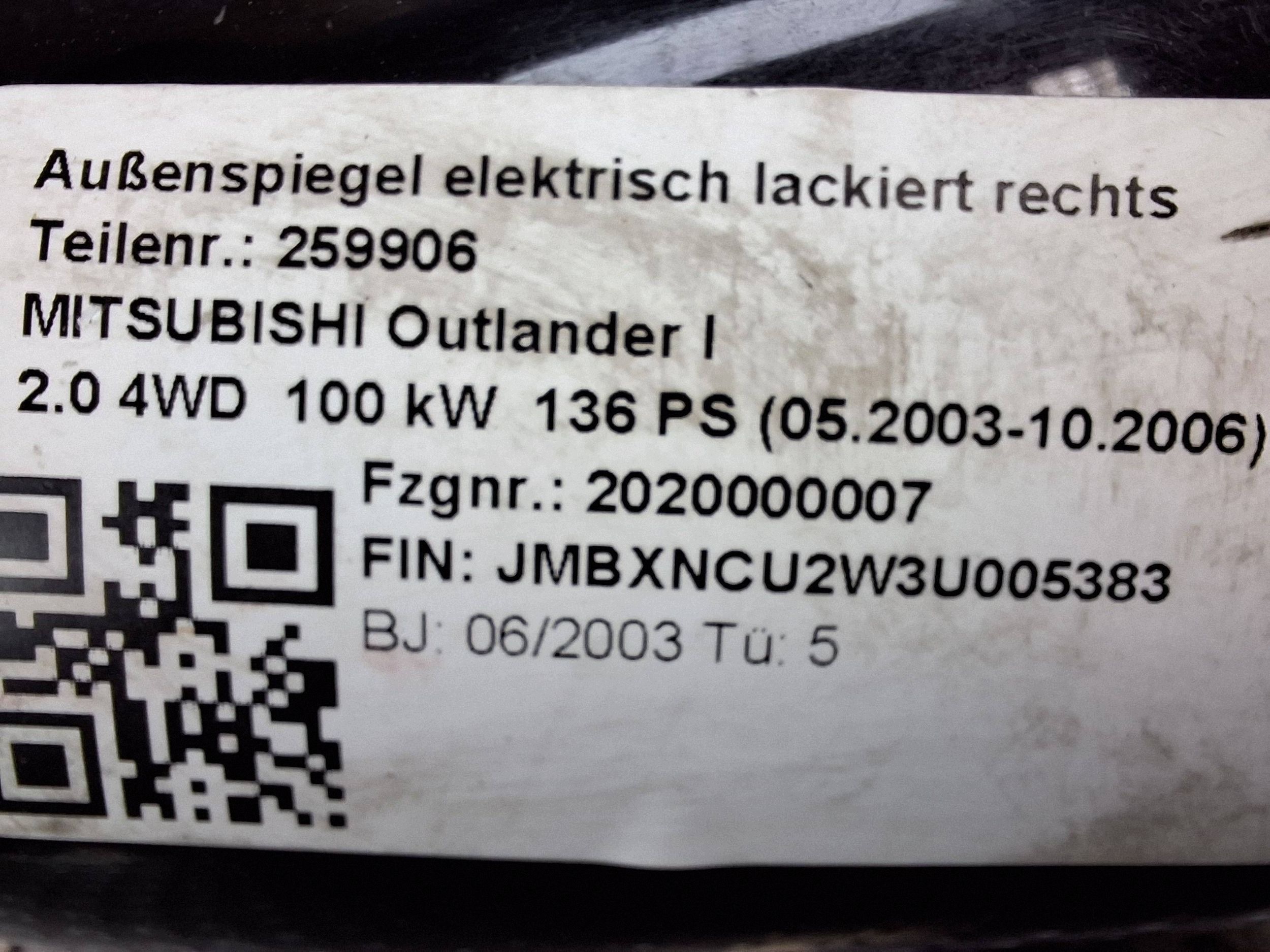 mirror right MITSUBISHI OUTLANDER and 01-07 5 PIN EUROPA