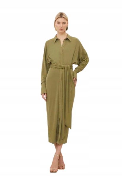 Karen Millen Šaty MIDI S Dlouhým Rukávem A Límečkem Tall Xs B1P