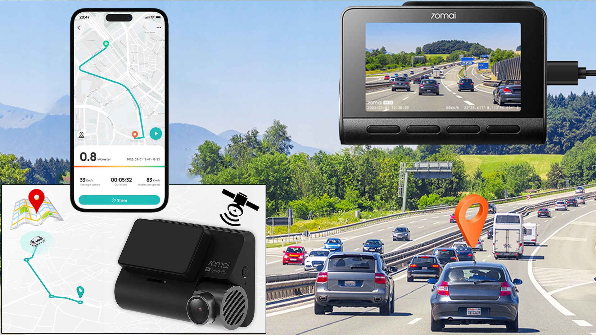 70mai Kamera samochodowa A810 + RC12 SET 4K HDR + oryginalna karta 128GB Złącza czytnik kart pamięci