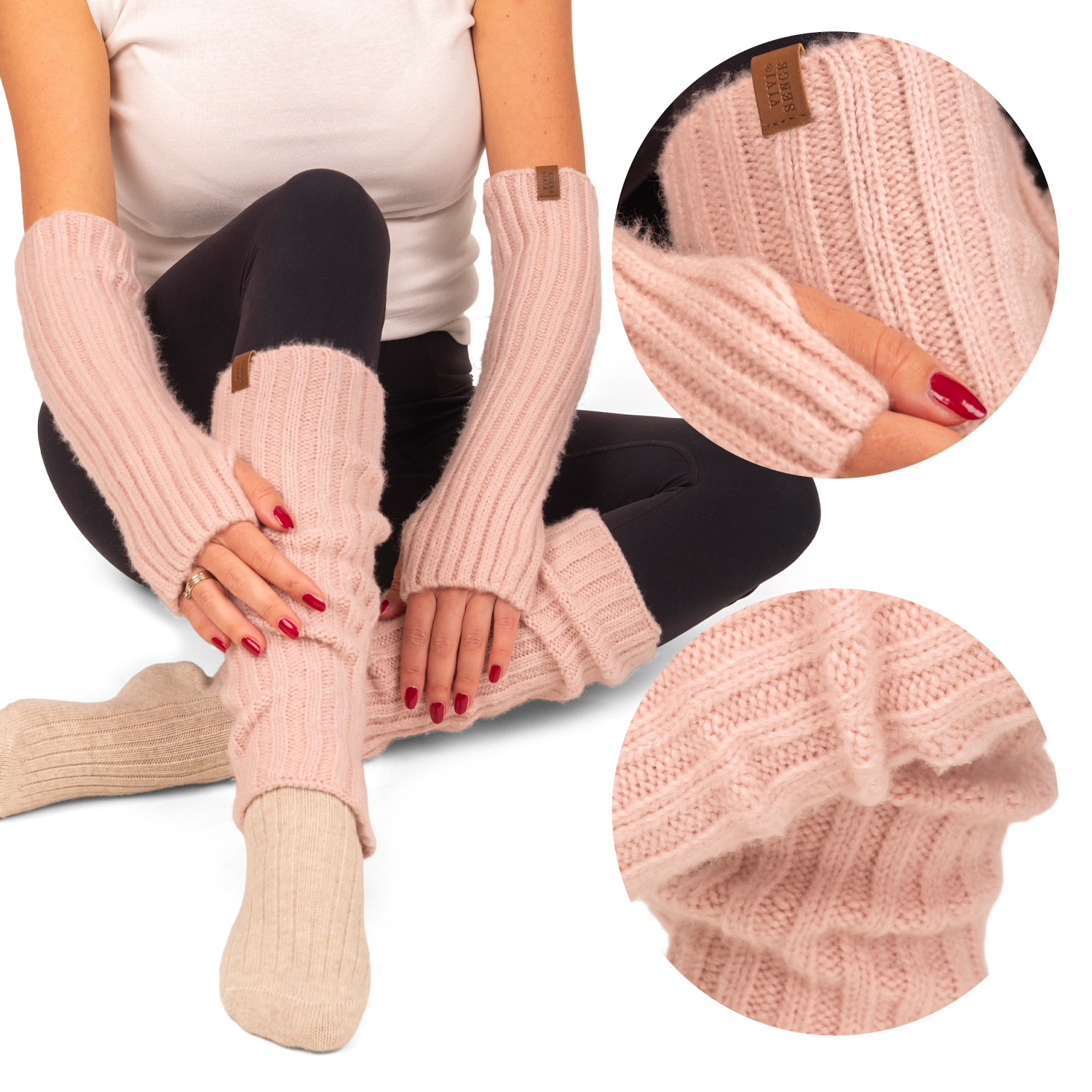 Vivisence 7301 kmpl růžové dámské zimní návleky na nohy a ruce Komplet