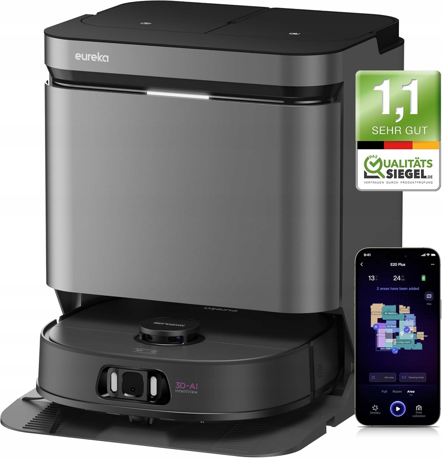 Eureka J15 Pro Ultra Funkcja mopowania Tworzenie mapy pomieszczenia 62dB AI