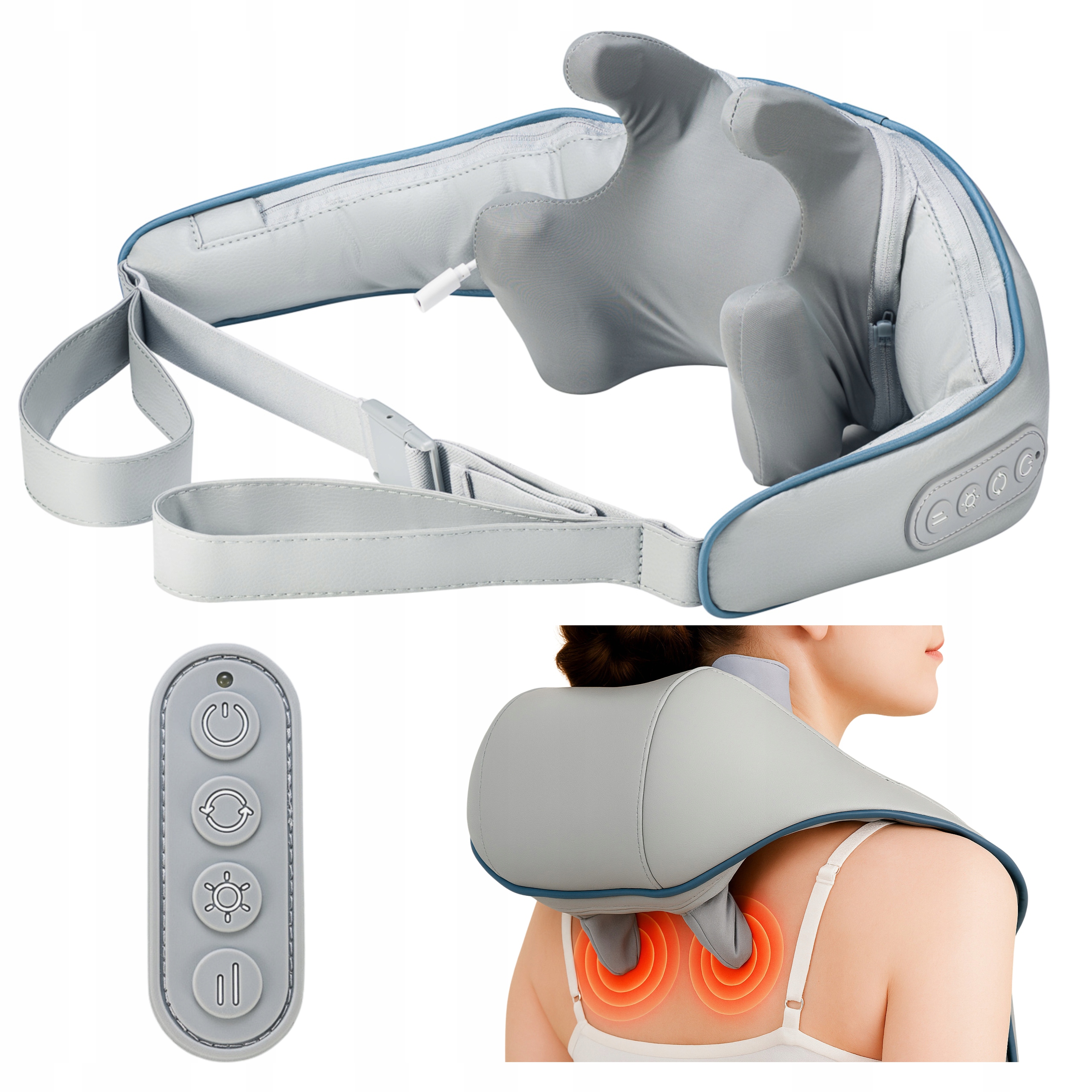 Masażer Shiatsu karku szyi ramion pleców Podgrzewanie Bezprzewodowy Usb 3D