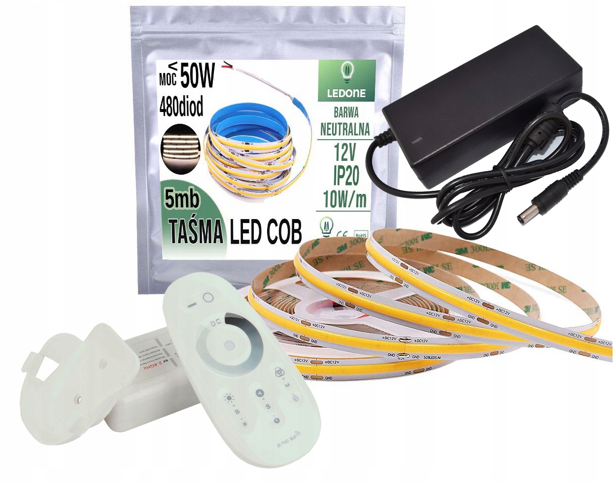 Set Led linka Cob Nw 12V 50W 5mb Dálkový Ovladač Rf dotyk